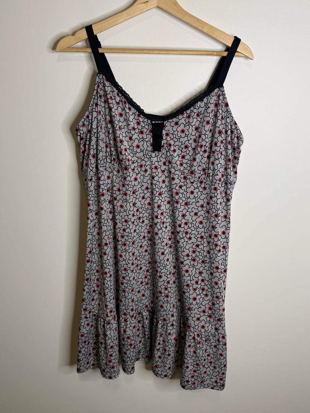 Deesse Lingerie Floral Chemise in White, Black & Red size 2x